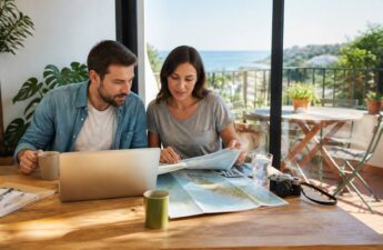 Stel dat vakanties vergelijkt met laptop en papieren aan tafel